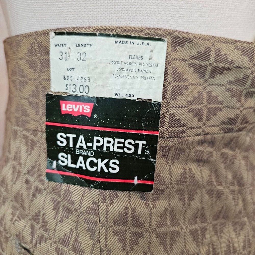 Vintage DEADSTOCK 1970s Levis Sta-Prest Slacks Pants Tan Diamond Flare 31x32 NWT - Picture 6 of 16